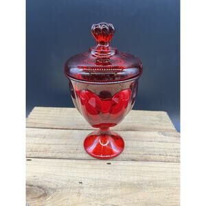 Viking Art Glass Vintage 6 Petal Epic Red Cadmium Amberina Lidded Compote MINT!